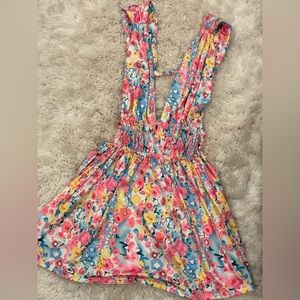 Plunging neck floral mini dress
